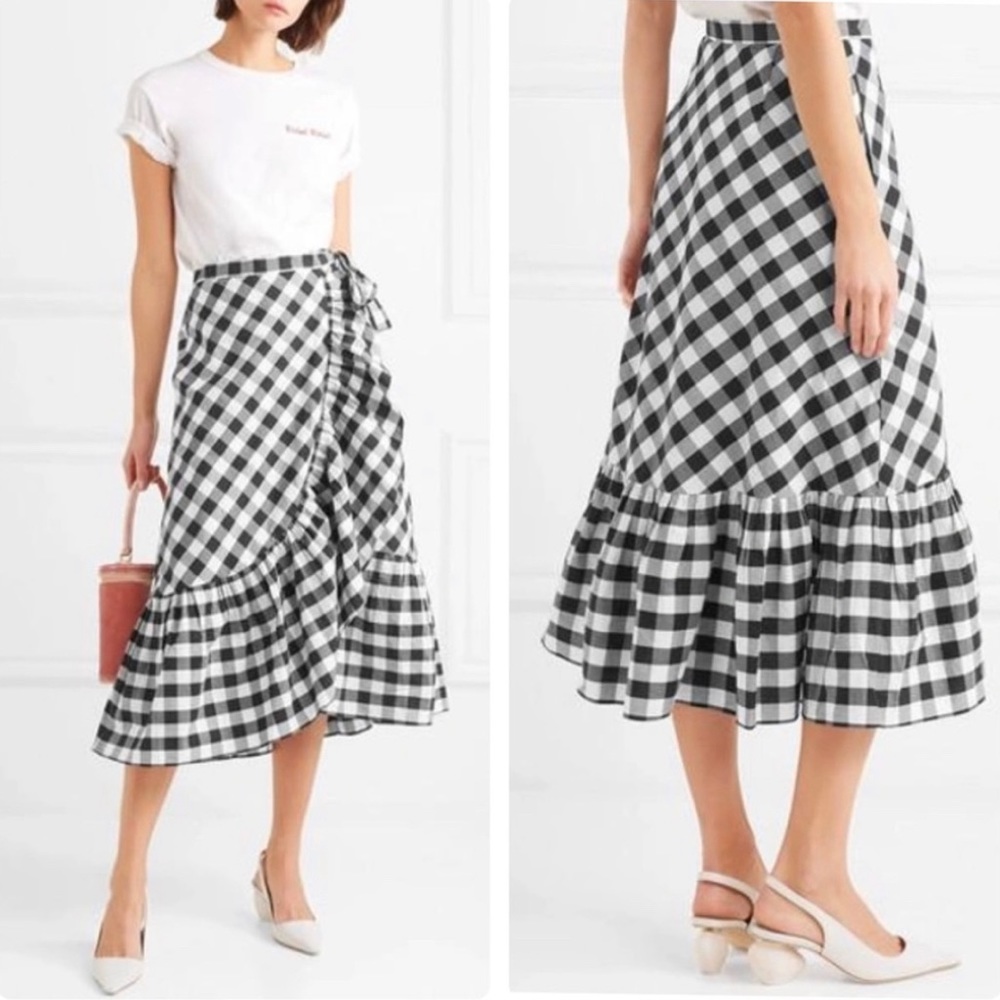 J.Crew Black & White Check Ruffled Wrap Skirt